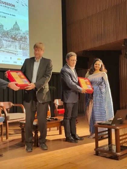 Receiving a token of appreciation at a stakeholders workshop for The Restoration Toolbox. This project was a massive collaborative effort with partners across India and Europe, aimed at making restoration accessible to all.