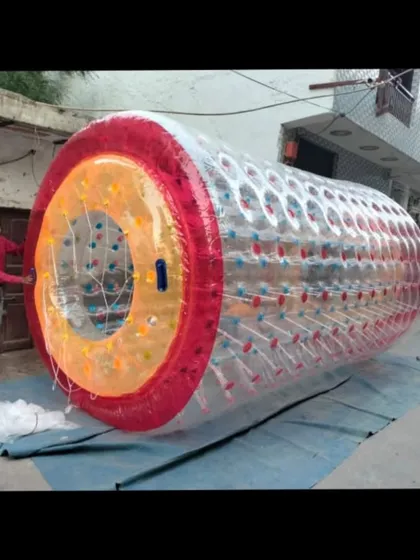 Here is an inflatable water roller cylinder. Multiple people can get inside and work together to roll it forward.