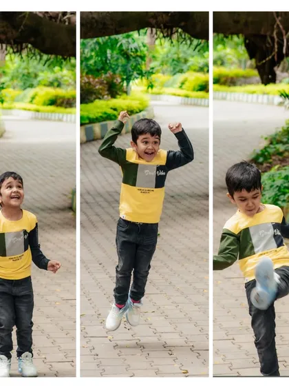 Kids are full of energy, and I love capturing it. This series of shots from an outdoor session shows the fun and playful spirit I aim for, letting kids be themselves.