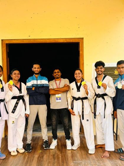 Day 1 results from the Dasara CM Cup. Our senior athletes showcasing their medals after a successful day of competition, winning 5 Gold, 2 Silver, and 2 Bronze medals.