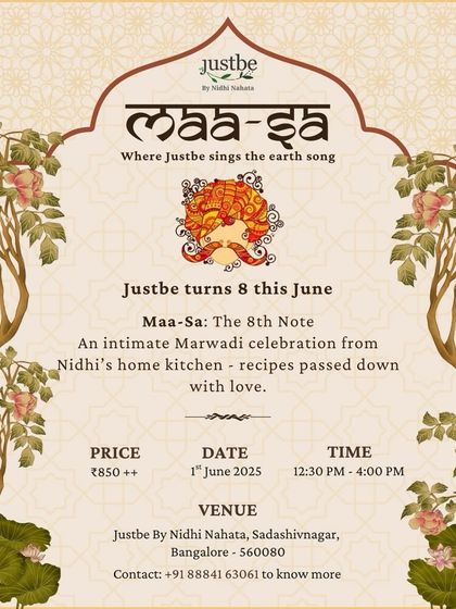 An invitation to Maa-Sa, our 8th-anniversary celebration. It's an intimate Marwadi feast from my home kitchen, with recipes passed down with love.