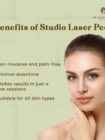 The benefits of a studio laser peel, or laser toning, are significant. It is a non-invasive and pain-free procedure with minimal downtime, offering visible results in just a few sessions and is suitable for all skin types.