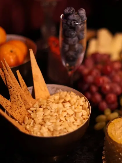 A close-up of the snacks and nibbles from an influencer event we catered. We were thrilled to partner with AOM Couture to create delicious menus for their stylish crowd.