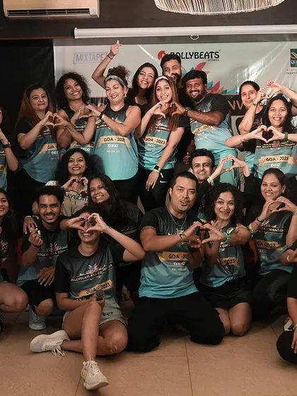 The heart of BollyBeats! Our team of presenters and participants making heart signs to show the love we share for dance and for each other. This is what our community is all about.