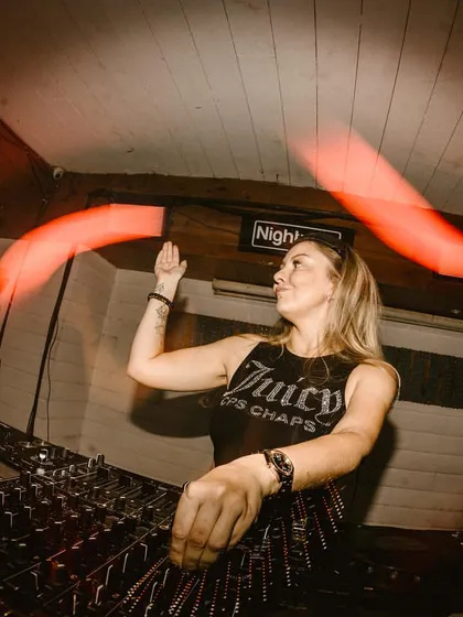 A fisheye lens shot from my show with Nightvibe, creating a cool, distorted effect with the light trails.