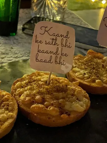 Personalization is key for a memorable event. For this bridal shower, I created fun, custom food tags with inside jokes for the bride and her friends, placed on mini bruschettas.