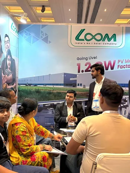 Day 1 highlights from the Mercom India Renewables Summit 2025 in New Delhi. Our team engaged with visitors, including this family, to explain the benefits of our advanced solar and battery solutions.