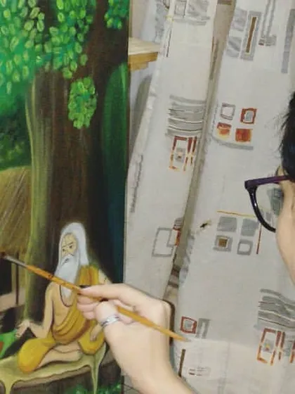 This is me working on another commission of the popular Guru-Shishya piece. It's always interesting to revisit a composition and bring a fresh energy to it.