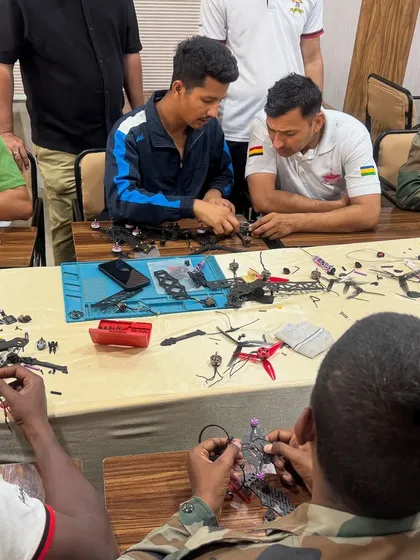 My training is all about getting your hands dirty. Here, you can see soldiers in my workshop, deeply focused on assembling their FPV drones piece by piece, learning the mechanics and electronics firsthand.