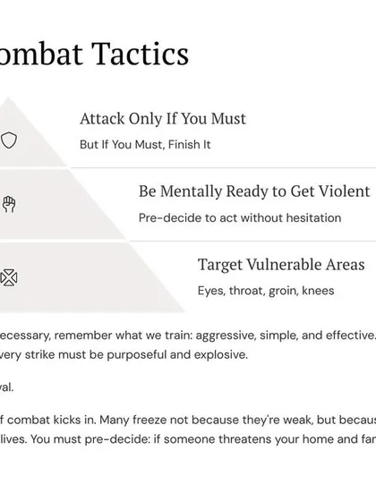 If engagement is necessary, your objective is to neutralize and escape. Be mentally ready to get violent, target vulnerable areas like the eyes and throat, and finish it. This isn't sparring; this is survival.