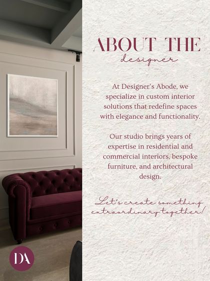 At Designer's Abode, we specialize in custom interior solutions that redefine spaces with elegance and functionality. Our studio brings years of expertise in residential, commercial, and architectural design.