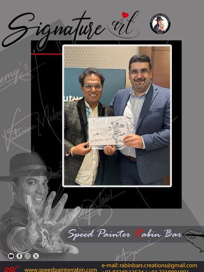 Presenting a framed signature art piece to a gentleman at the Deloitte event in Hyderabad. The smiles on my clients' faces are my greatest reward.