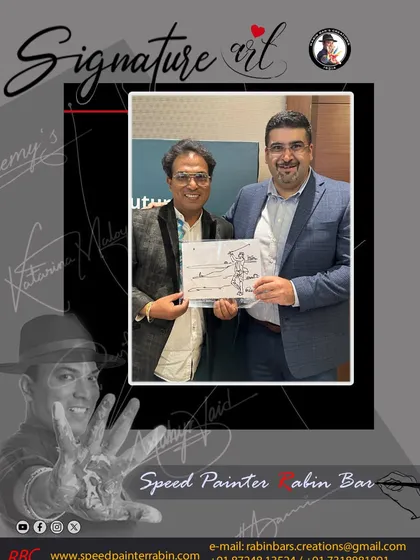 Posing with another satisfied client and his unique signature art at the Deloitte corporate event.