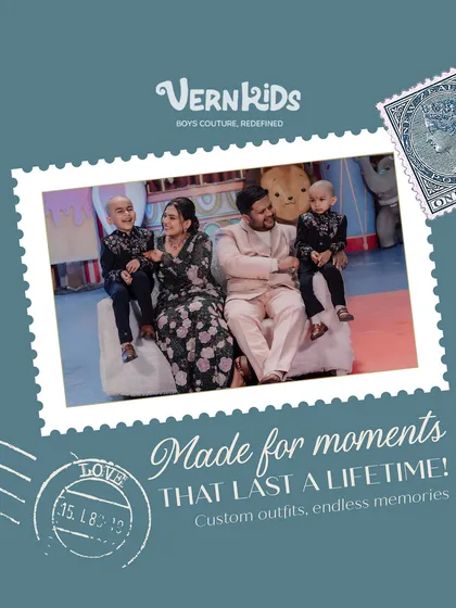 Made for moments that last a lifetime. This family portrait features two brothers in our custom Indo-western outfits, creating picture-perfect memories.