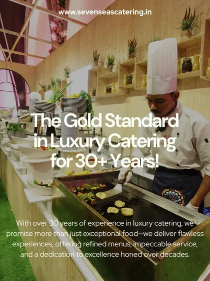 The Gold Standard in Luxury Catering for 30+ Years. A chef at a live grill represents our promise of refined menus and impeccable service.