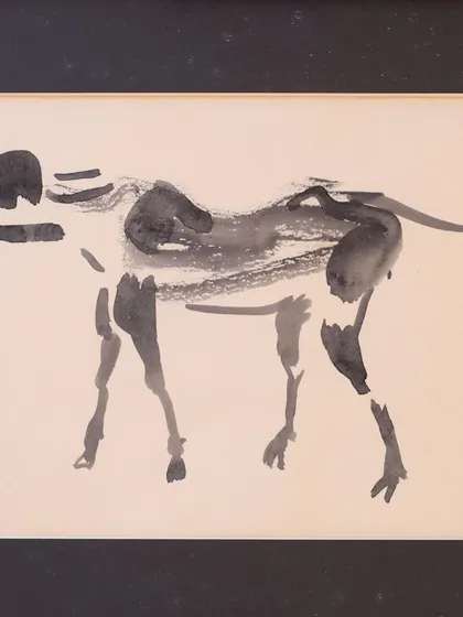 A miniature sketch by Ganesh Pyne, a 'Mini Master' featured in our exhibition, offering an intimate look at the artist's process.