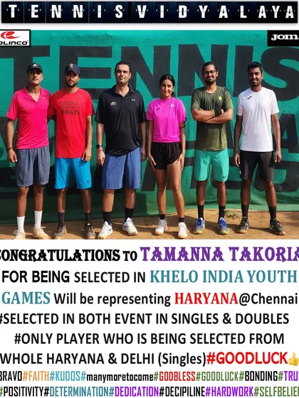 Another one of our players selected for the Khelo India Youth Games. Congratulations to Tamanna Takoria for being chosen to represent Haryana in both singles and doubles.