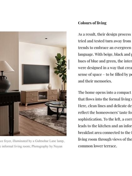 We are thrilled to be featured in Elle Decor. This clipping highlights the entrance foyer of one of our projects, describing our design process and focus on creating an evergreen visual language.