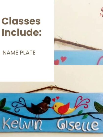A personalized nameplate created in one of our art sessions. These workshops allow kids to create functional art for their own rooms.