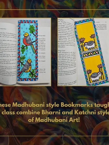 Art can be functional too. These beautiful Madhubani bookmarks, taught in our class, combine different styles of the art form.