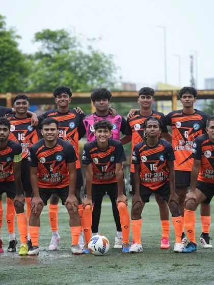 The team lines up before our match against Worli Warriors FC, ready for the battle ahead.