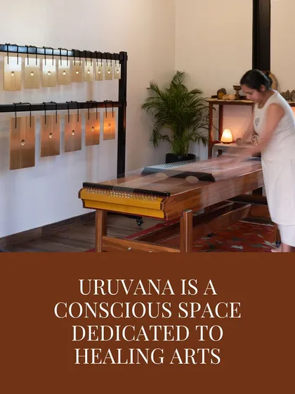 Our studio is a conscious space dedicated to the healing arts. This image shows our Svaram Sonorium setup, a state of the art instrument that forms the heart of our private vibro-acoustic therapy sessions, all within an energetically tended environment.