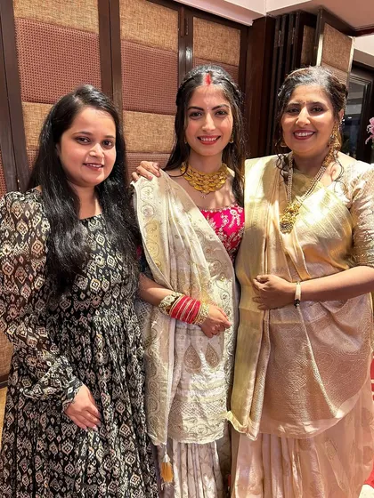 A photo with the beautiful bride and mother from actor Dev Joshi's family. I was so happy to be a part of their celebration and help them get ready.