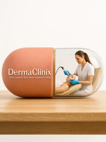 Another "capsule of confidence" visual, this time highlighting a skin treatment. This represents our commitment to providing a complete and holistic solution for skin and hair health.