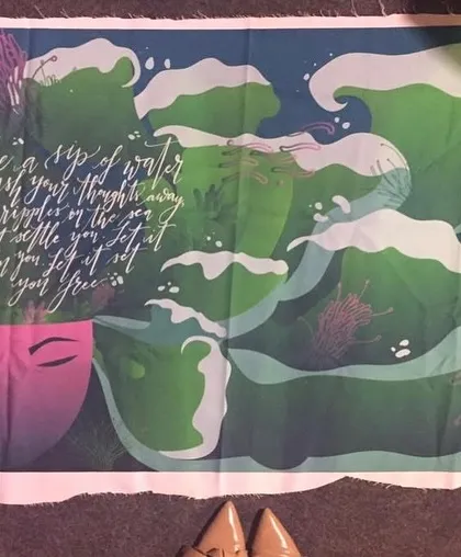 The fabric design for the taxi art project. This shows my early modern calligraphy work, which was scanned and vectorized. It was a true team effort.