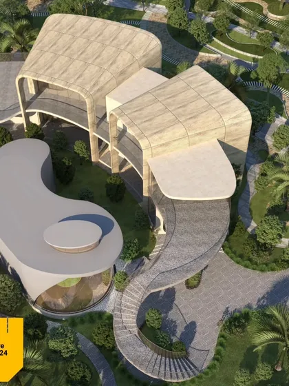 This is the concept for the Cipla Museum, a project shortlisted at the World Architecture Festival. The design uses fluid, organic forms to create a civic space that feels both monumental and deeply connected to the earth, with structures that curve and rise from the landscape.
