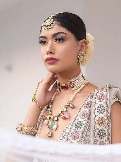 A beautiful, soft-focus shot that captures the romantic essence of the Laila look.