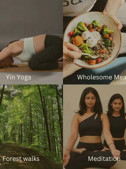A snapshot of the key experiences: gentle Yin yoga, nourishing meals, meditative forest walks, and guided meditation sessions. It's a complete package for rejuvenation.