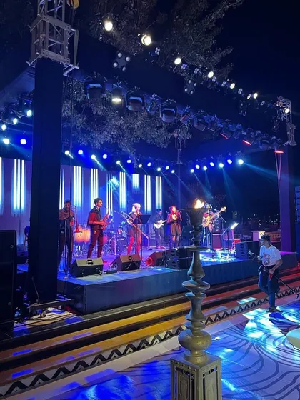 The stage setup at The Leela Palace, Udaipur. We are experienced in performing at luxury destination wedding venues across the country.
