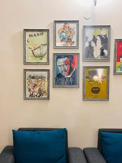 A fun and unique commission to create a gallery wall inspired by a client's favorite fandoms, including MASH, Breaking Bad, and Asterix & Obelix. I love collaborating on creative ideas to design artwork that reflects your personality.