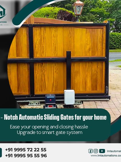 An advertisement graphic showcasing our top-notch automatic sliding gates. We can automate your existing gate or provide a complete new system to ease your opening and closing hassles.