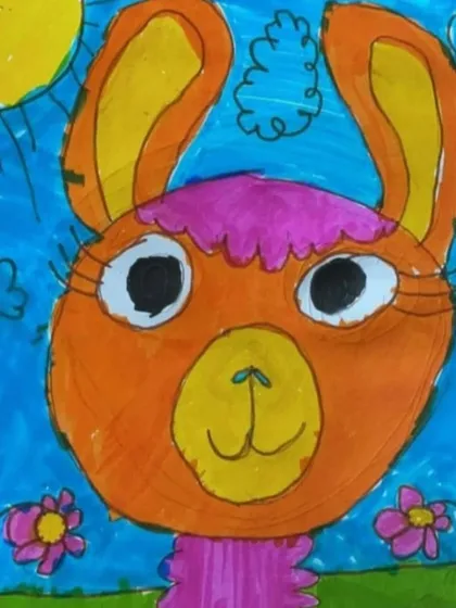 This sweet llama portrait with big, curious eyes is a great example of how we teach students to create endearing animal characters.
