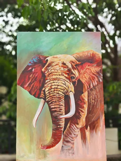 Our large acrylic on canvas paintings capture the spirit of majestic creatures like this elephant. Each brushstroke is filled with intention, creating a powerful and soulful presence for your home.