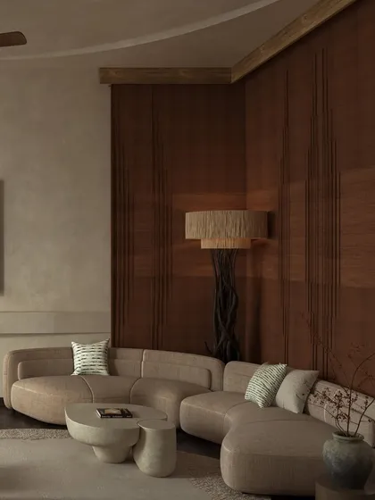 The lighting in this room is intentionally kept low and warm to enhance the rustic, moody atmosphere. The space feels like a true pause from the outside world.