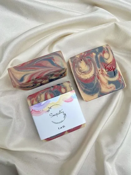 My Earth soap bar, with rich, grounding colors. This was part of a special Holi promotion, celebrating the colors of the festival.