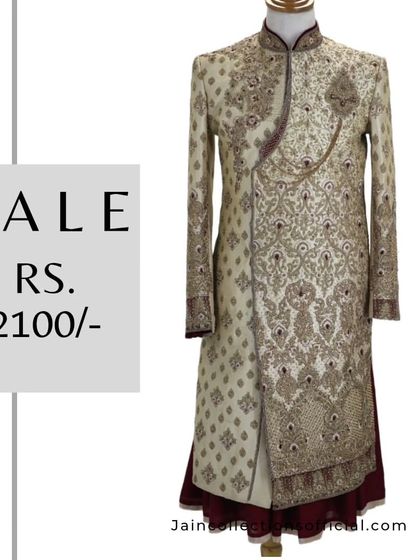 Another stunning groom's sherwani available at a huge discount. This heavily embroidered piece is on sale for just Rs. 2100.