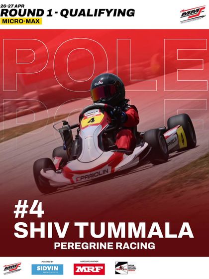The first ever pole position for Shiv Tummala in the Micro Max class.