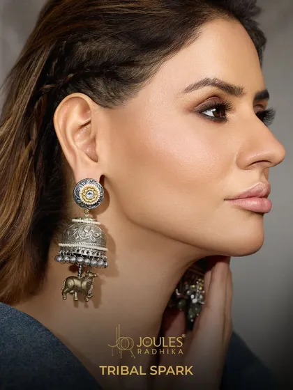 Tribal Spark. These oxidized jhumkas with an elephant motif are not just an accessory, but a celebration of legacy and craftsmanship.