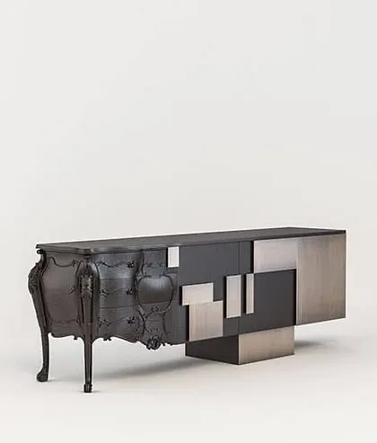 A full studio view of the Abacus Sideboard, highlighting its unusual and artistic silhouette that challenges traditional furniture design.