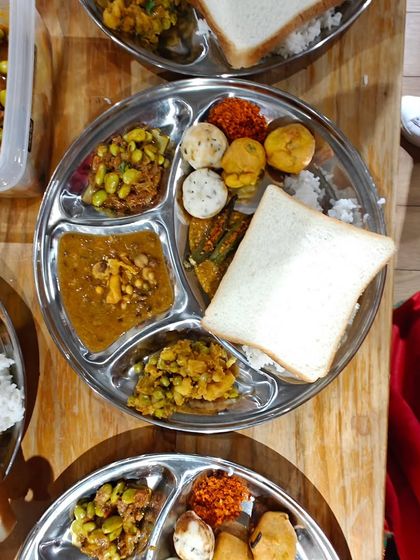A vegetarian Maharashtrian thali served at my pop-up in Japan. We used local edamame in a Kolhapuri masala, which was a beautiful fusion of cultures.