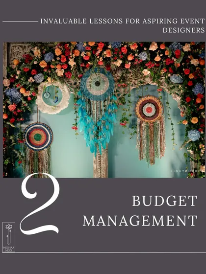 Budget management is lesson number two for aspiring event designers. This creative backdrop with dreamcatchers and florals shows how to achieve a high-impact look while respecting the client's budget.