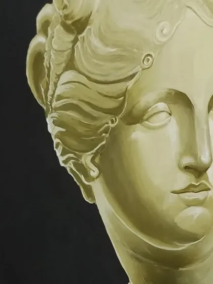 A close-up of the Venus painting. You can see the smooth blending and layering used to replicate the look and feel of carved marble, a key part of my realism painting technique.