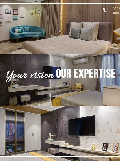 Your vision, our expertise. This collage displays the variety of bedroom styles we can create, from modern and minimalist to textured and cozy, all featuring custom TV units and wardrobes.