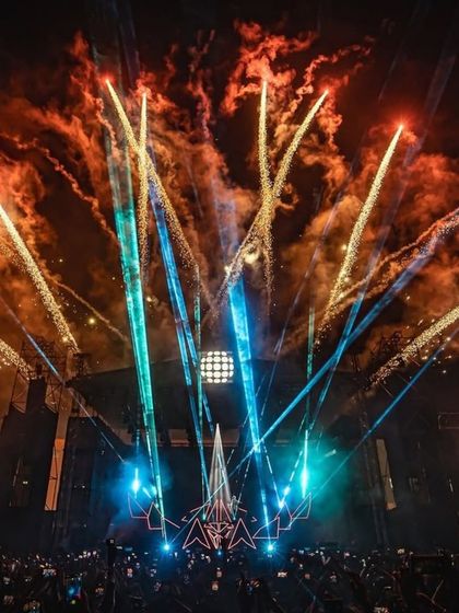 Another angle of the spectacular fireworks display, showing the sheer scale of our pyrotechnic capabilities.