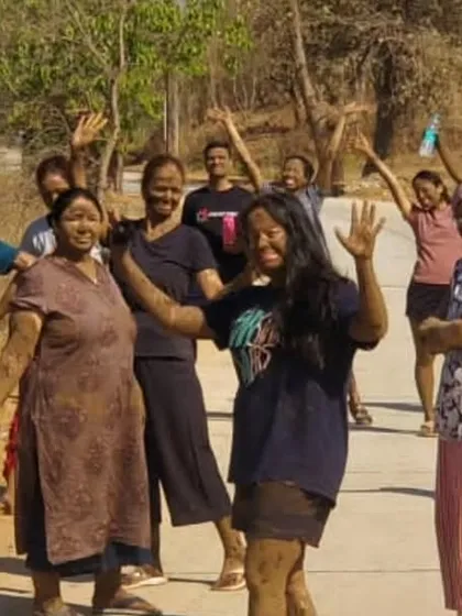 Celebrating Holi with our Mumbai YTTC participants using therapeutic mud, connecting with the earth element.