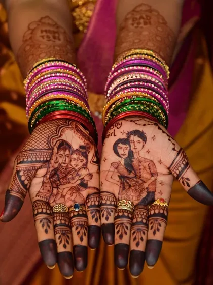 This is the beautiful, dark stain from a baby shower mehendi design after the paste has been removed. The rich color is the result of my high quality organic henna and proper aftercare, ensuring your art looks stunning for the celebration.